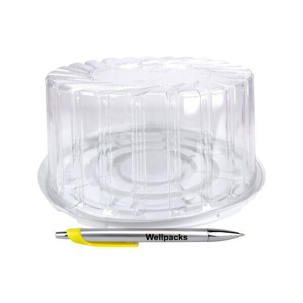 Пластиковий контейнер з кришкою для торта (тортівниця) Ø 244х117 мм білий + прозорий 50 шт./