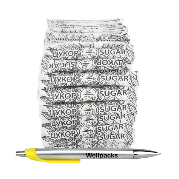 Сахар в стиках по 5 гр 1 кг белый с рисунком 200 шт./