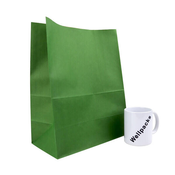Бумажный пакет без ручек 260х150х350 мм зеленый крафт 50 шт./Цветные крафт пакеты без ручек