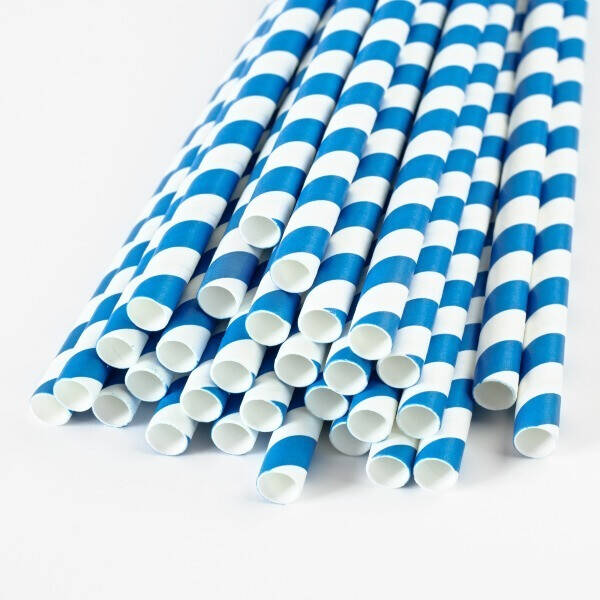 Паперова трубочка коктейльна 8х150 мм синьо-біла смужка 200 шт./