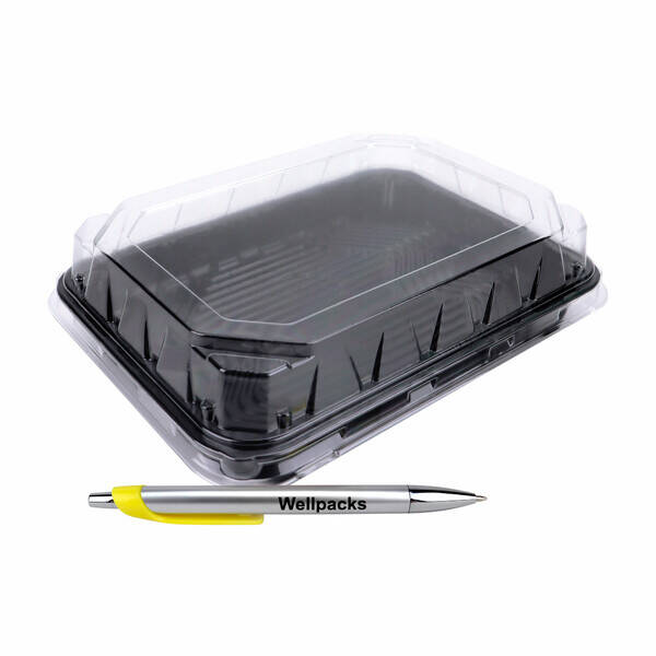 Пластиковый контейнер с крышкой для суши и роллов 180х130х18 мм черный + прозрачный 50 шт./
