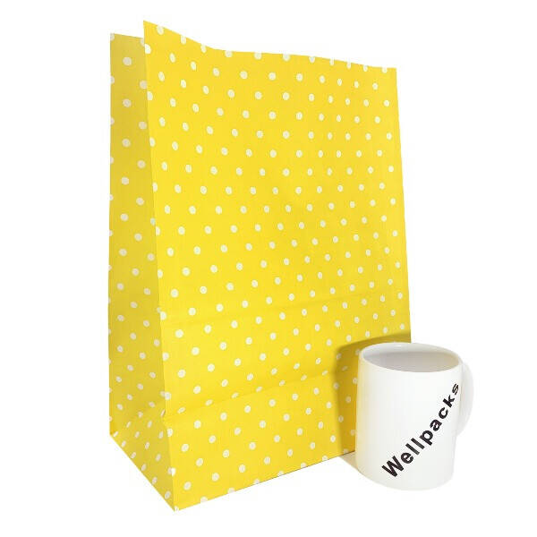 Бумажный пакет без ручек 260х150х350 мм желтый крафт в горох 25 шт.